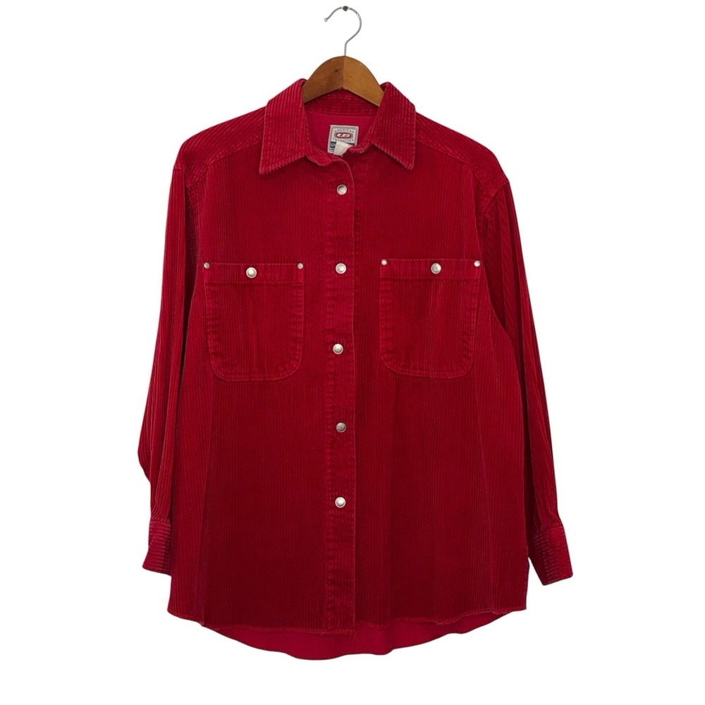 Vtg Unionbay Corduroy Shirt Jacket Mens Sz M Red Snap Button Down Y2K 90s Grunge